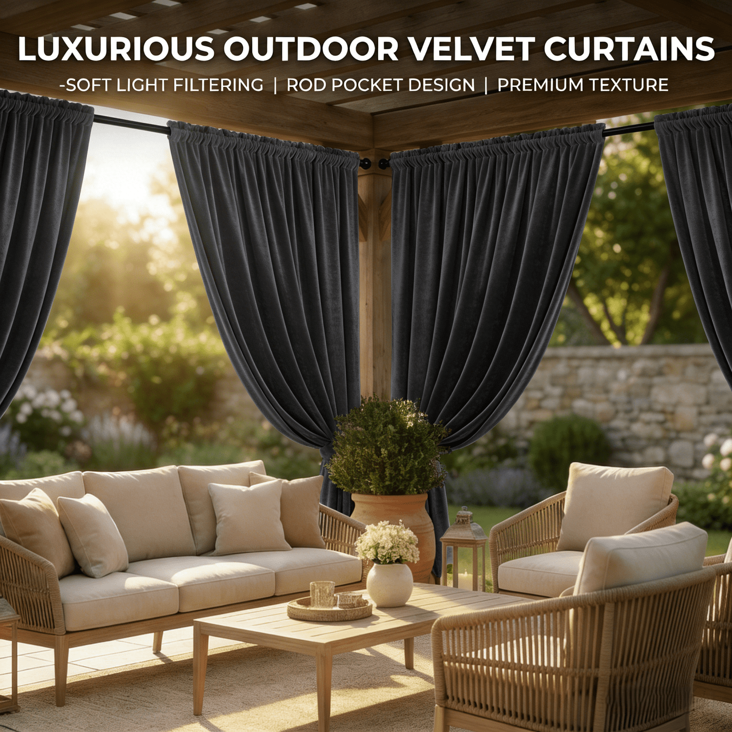 SNITIE Outdoor Curtains 2 Panels, Rod Pocket Water Resistant Outdoor Patio Curtains for Porch, Pergola, Cabana, 14 Colors Available, Multiple Sizes (52"x84"/52"x96"/52"x108")
