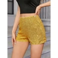 thumbnail image 2 of Suagox Women's Summer Sequins Shorts Mid Waist Elastic Band Sparkly Straight Leg Shorts Glitter Hot Pants for Party, 2 of 10
