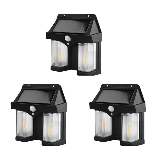 3X LáMpara de Pared Solar para Exteriores LáMpara de InduccióN Solar de Doble NúCleo para Exteriores, Sensor de Movimiento InaláMbrico, Resistente Al Agua IP65