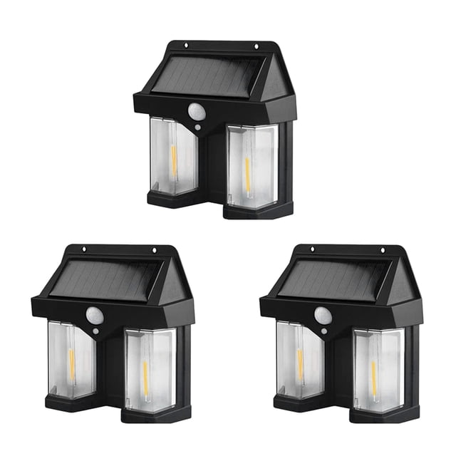 3X LáMpara de Pared Solar para Exteriores LáMpara de InduccióN Solar de Doble NúCleo para Exteriores, Sensor de Movimiento InaláMbrico, Resistente Al Agua IP65