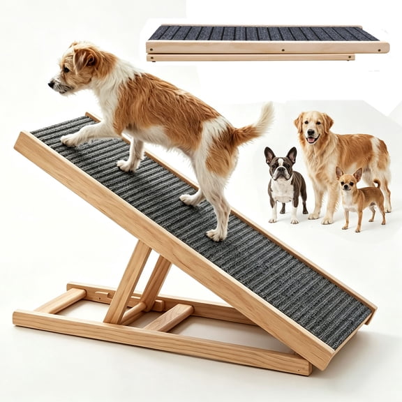 Adjustable Pet Ramp for Dogs and Cats - Folding Portable Dog Ramp for Couch or Bed with Non Slip Carpet Surface