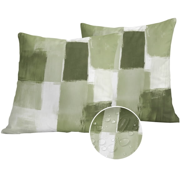 Sage Green Geometric Outdoor Pillow Covers 20x20 Set of 2,Waterproof Patio Throw Pillowcase Protectors,Watercolor Ombre Modern Abstract Art Decorative Pillow Shams Cushion Covers for Seat Bed Couch