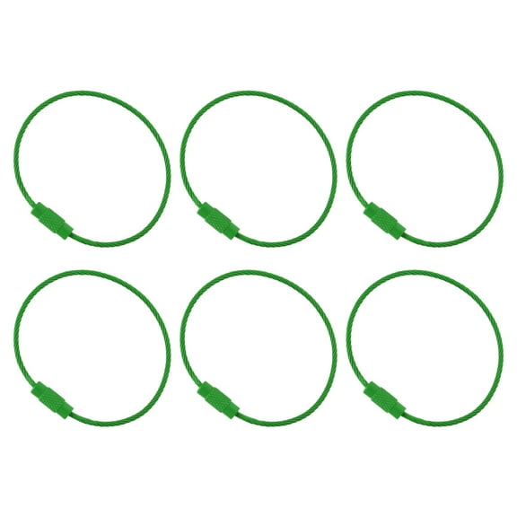 Uxcell 5.9" Length Wire Keychain Cable, 6 Pack Stainless Steel 1.5mm Key Ring Loop for Outdoor Hiking Sport, Green
