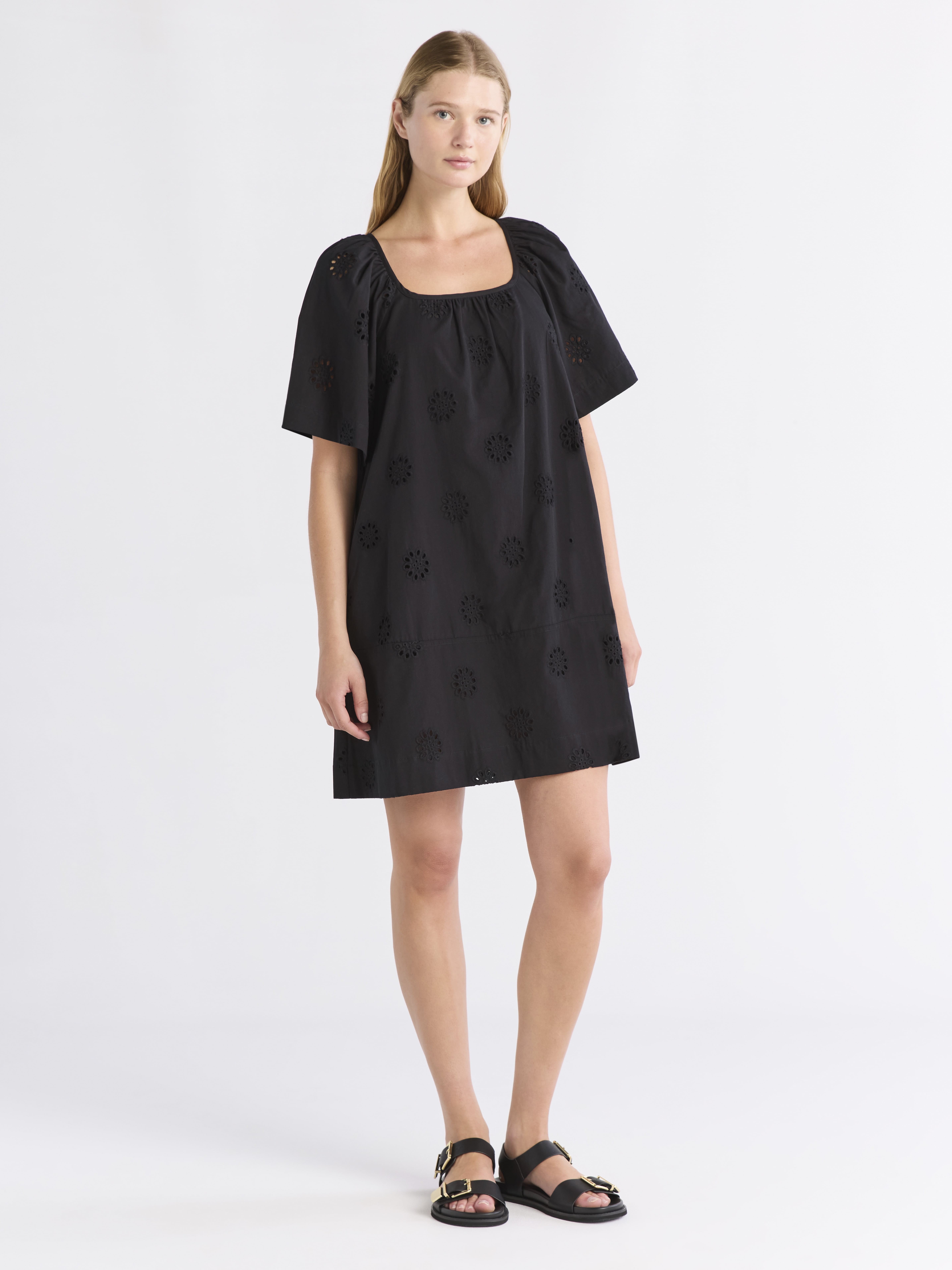 Free Assembly Women's Square Neck Eyelet Mini Dress with Short