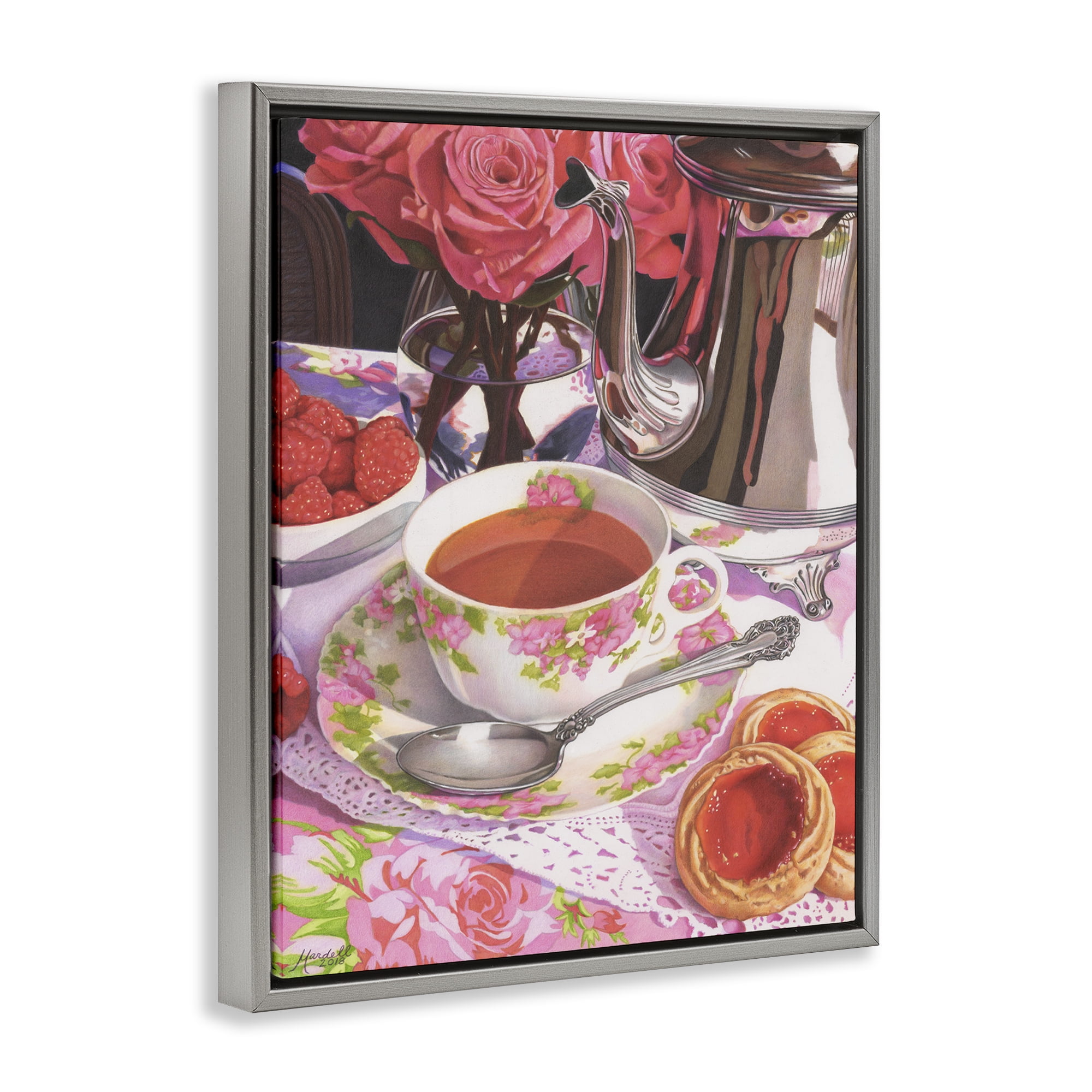 Stupell Industries Tea & Strawberry Cookies Food & Beverage Painting Gray Floater Framed Art Print Wall Art, 17 x 21