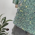 thumbnail image 5 of IWRICH Women's Full Sequin Sparkle Tops Shimmer Glitter Crew Neck Short Sleeve Shirts Disco Party Tee Shirts Tunic Blouse Green One Size, 5 of 5