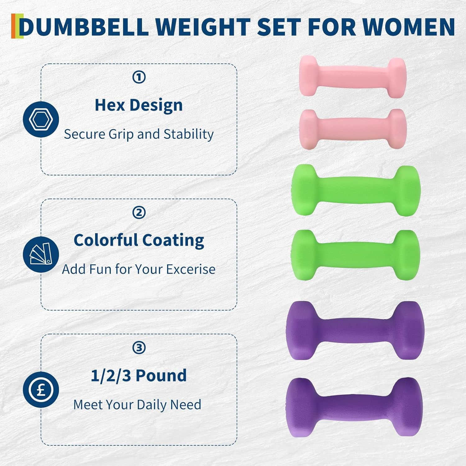 Roromall Dumbbell Set for Women and Men, Neoprene Dumbbell Free Hand Weight Set for Home Gym, Packed in Pairs