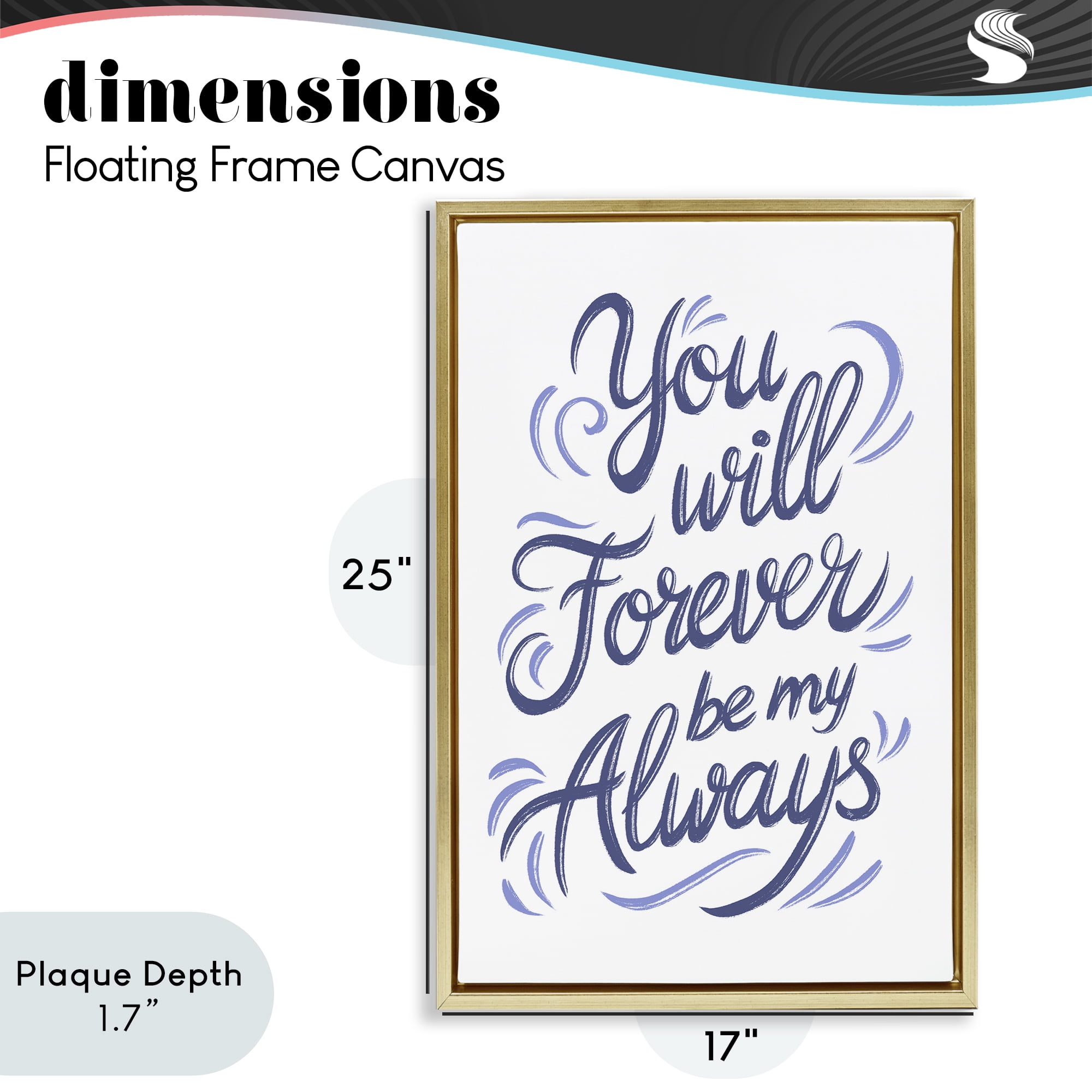 Stupell Industries Forever Be My Always Gold Framed Floater Canvas Wall Art, design by Martina Pavlova