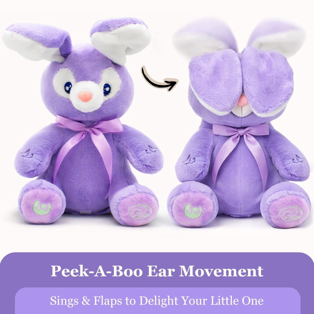 Bella Stuffed Bunny Toy - Animated Interactive Baby Bunny with Peek-a-Boo Feature and Singing Songs - Perfect Baby Plush Toy Gift for Ages 0-2, Purple (Set of 2, Purple) by Dimple