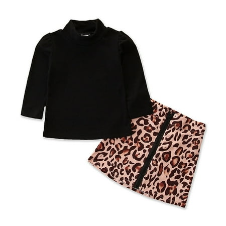 

Nituyy Children Girls Long Sleeve T-shirts Tops Leopard Print Skirts Casual Outfits