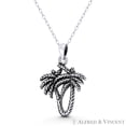 thumbnail image 1 of Tropical Coconut Palm Tree Boho Beachbum 27x18mm (1.1x0.7in) Pendant & Chain Necklace in Oxidized .925 Sterling Silver, 1 of 1
