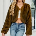 thumbnail image 3 of Women's Fleece Jackets Long Sleeve Shaggy Winter Faux Fur Jacket Luxury Warm Furry Open Front Outerwear Winter 2025 (S, Brown-A), 3 of 6