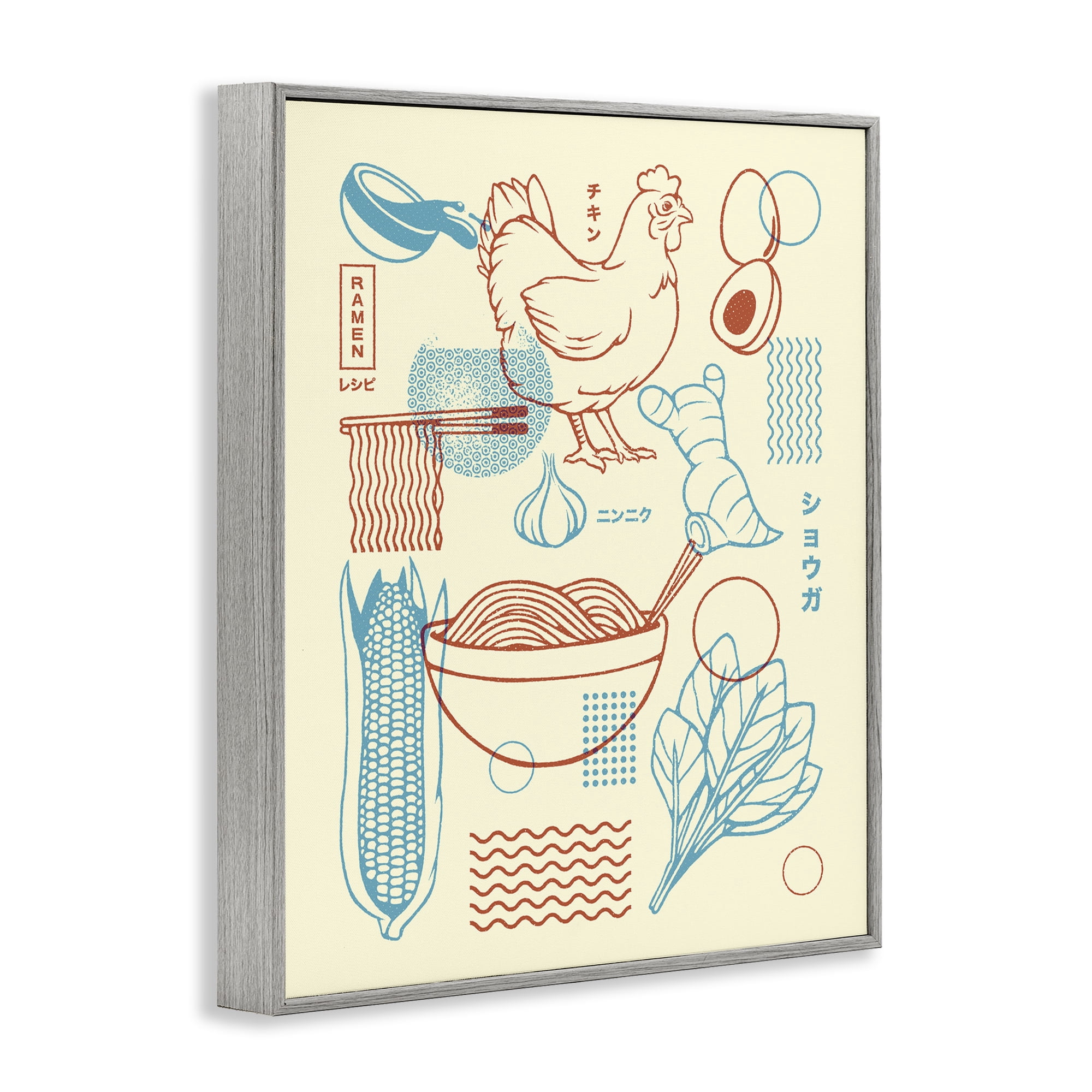 Stupell Industries Minimalist Ramen Ingredients Gray Framed Giclee Art, design by Tobe Fonseca