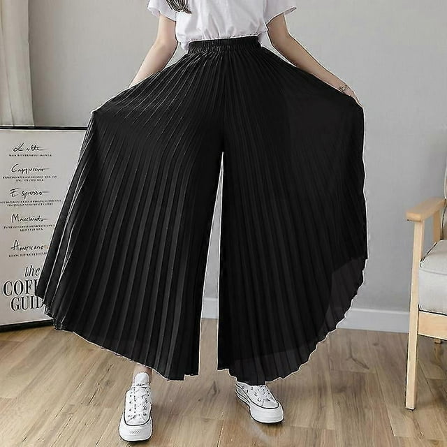 Women Elegant Chiffon High Waist Wide Leg Pants Casual Korean Fashion Pleated Loose Trousers Clothes Comodi Pantalones De Mujer