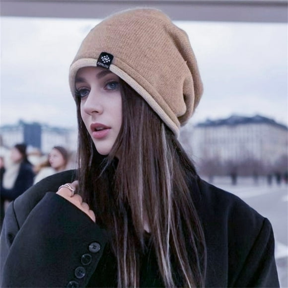 Winter Knitted Hat Women's Knitted Winter Hat Warm Windproof Elastic Baggy Beanie Cap For Cold Weather Thick Winter Hat Berets Hat for women Brown