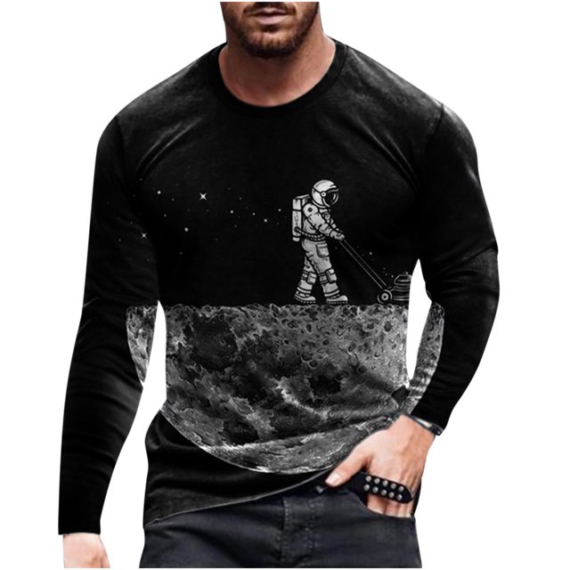 Blusa de manga larga con estampado de cuello redondo para hombre Pompotops oipoqjl7004