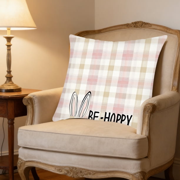 Uuiauoio Easter Pillow Covers 18x18 Easter Throw Pillow Covers with Bunny and Eggs Spring Home Decor Pillowcase Square Cushion Covers for Sofa Bed Couch