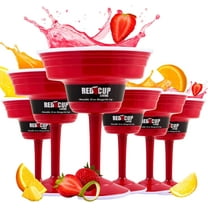 Reusable Red Plastic Stemmed Margarita Glasses, 15 oz, Drinkware Set of 6