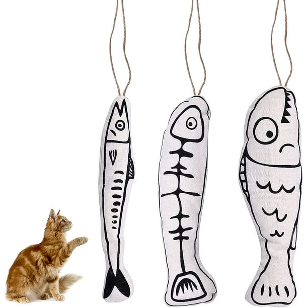 Juego de 3 juguetes para gatos: juguetes de pez con hierba gatera, juguete portátil, juguete colgante, juguete de hierba gatera, juguete de tela y juguete de pez.