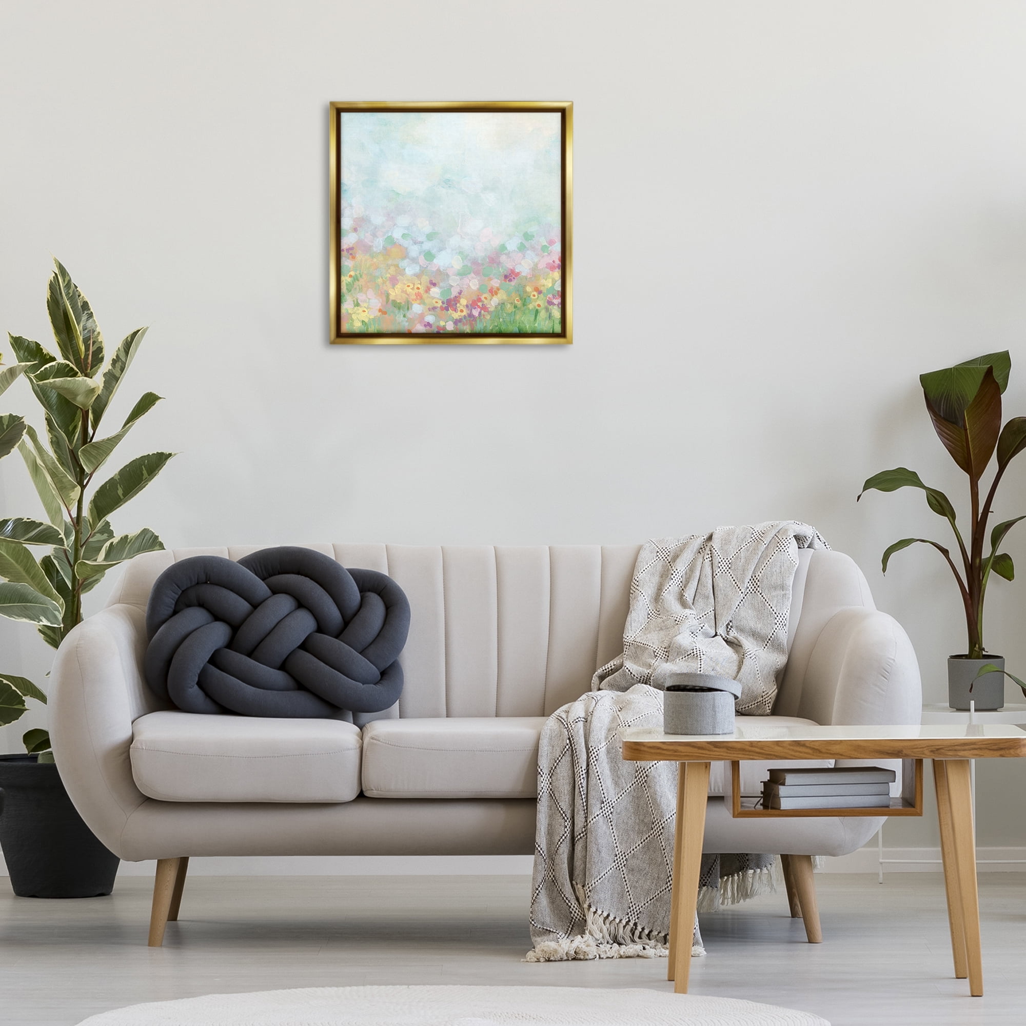 Stupell Industries Abstract Daisy Field Abstract Painting Gold Floater Framed Art Print Wall Art, 25 x 25