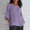 thumbnail image 4 of Helii T Shirts for Women V Neck Solid Color 3/4 Sleeve Tops Casual Loose Lightweight Linen Cotton Blouse for Spring Summer Fashion Clothing Purple, 4 of 5