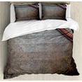 thumbnail image 1 of American Decor Queen Size Duvet Cover Set, USA Flag over Rust Metal Textured Iron Armor Plaque Military National Design, Decorative 3 Piece Bedding Set with 2 Pillow Shams, Brown, by Ambesonne, 1 of 3