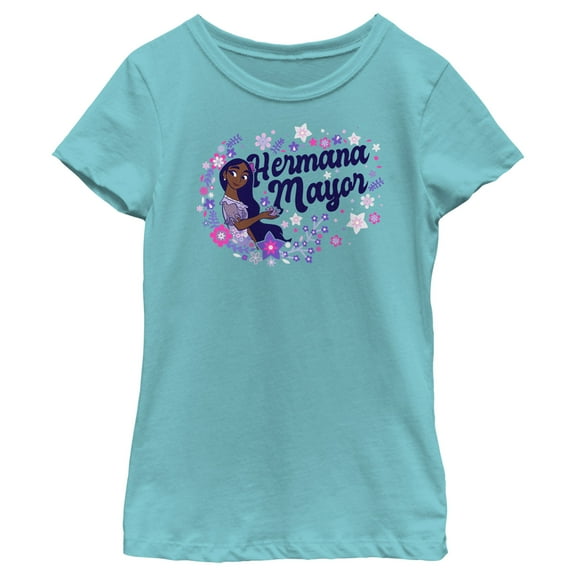 Girl's Encanto Isabela Hermana Mayor with Flower  Graphic Tee Tahiti Blue Small