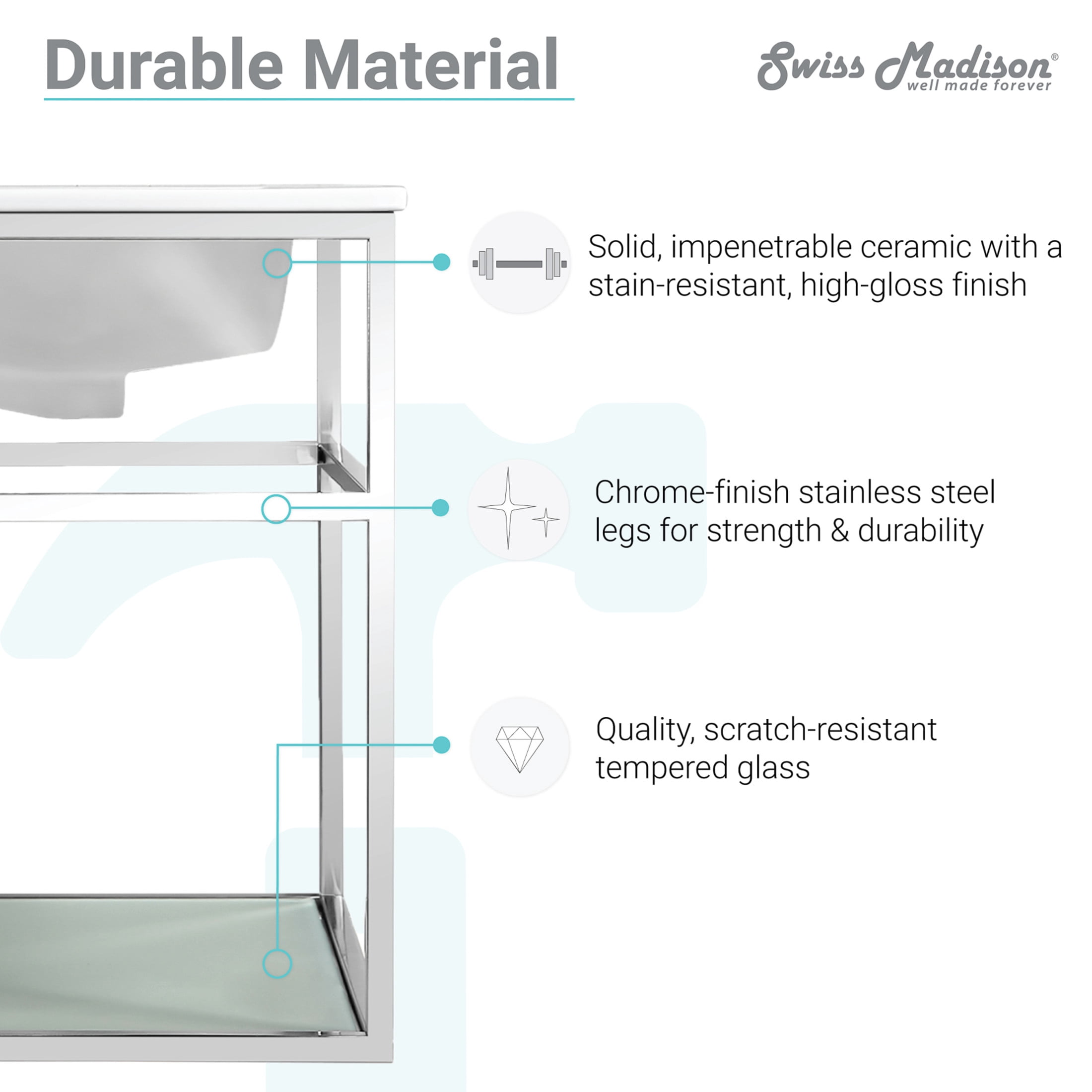 Pierre 30 Single, Open Shelf, Chrome Metal Frame Bathroom Vanity