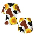 thumbnail image 5 of Naloa Cow Print Sunflower Women's Short-Sleeved Pajama Set, Loungewear, Summer pajamas, Breathable Cozy - Large, 5 of 9