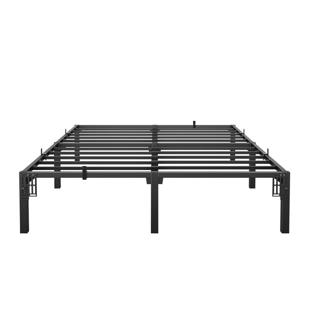 Cama Plataforma Queen Metálica - Estructura Resistente con Almacenaje - Sin Tornillos ni Box Spring - Montaje Fácil - Soporta 800 kg - Negro - 14 INCH QUEEN