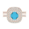 thumbnail image 2 of 1.8 ct Brilliant Round Cut Turquoise 14K Rose Gold Halo Solitaire with Accents Engagement Bridal Wedding Ring Band Set size 9, 2 of 7
