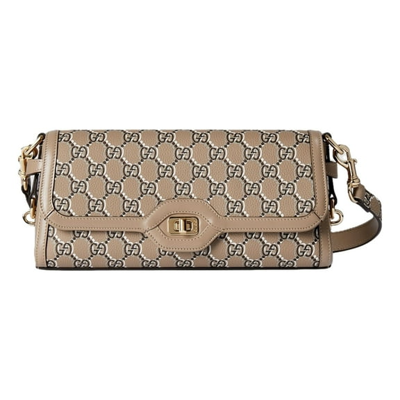 Gucci Luce Optical Printed GG Leather Beige Shoulder Bag NEW