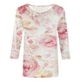 thumbnail image 4 of USSUMA Long Sleeve Tops for Women Trendy Cute Loose Vintage 3/4 Sleeve Dressy Shirts Blouses Round Neck Women's Tops Fall Autumn Floral Printed Casual Tshirts Tunic Plus, 4 of 5