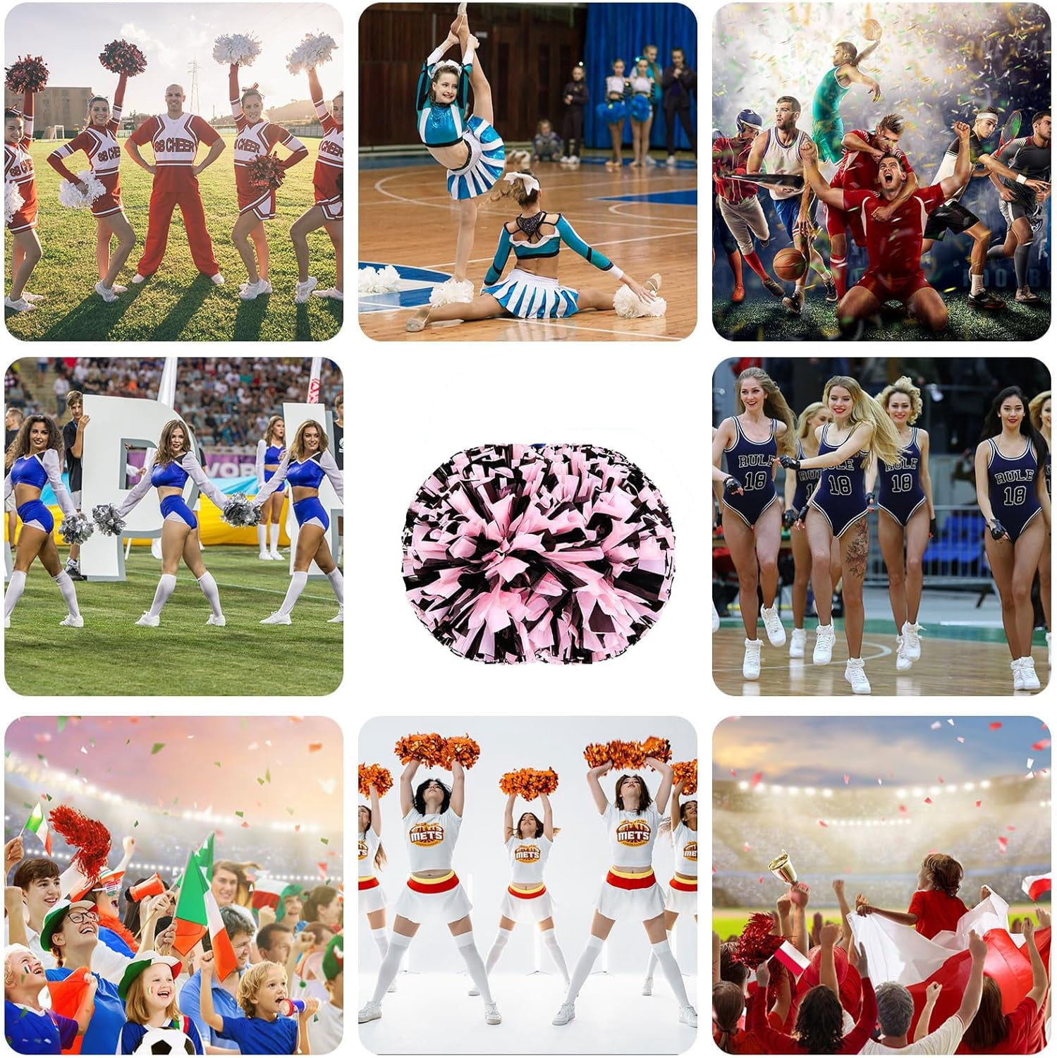 8 Pack Cheerleading pom poms,Handheld Cheer pom poms, Sports Cheer Plastic Pom Poms Cheerleading for Sports Team Spirit Cheering (Black+Green)