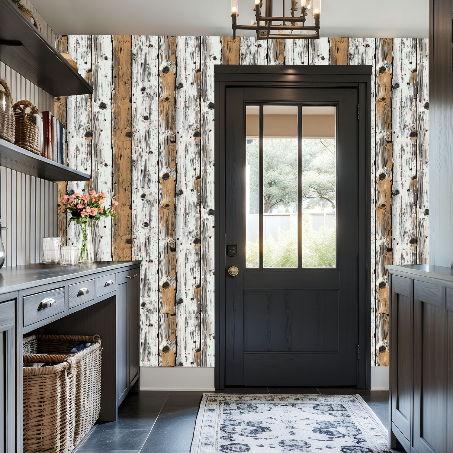 Vintage Peel and Stick Wallpaper Rustic Wooden Planks White Brown Distressed Finish Wall Mural 17.7in x 9.8ft Self Adhesive Removable Wall Paper Renter Friendly Wallpaper for Bedroom Cabinets