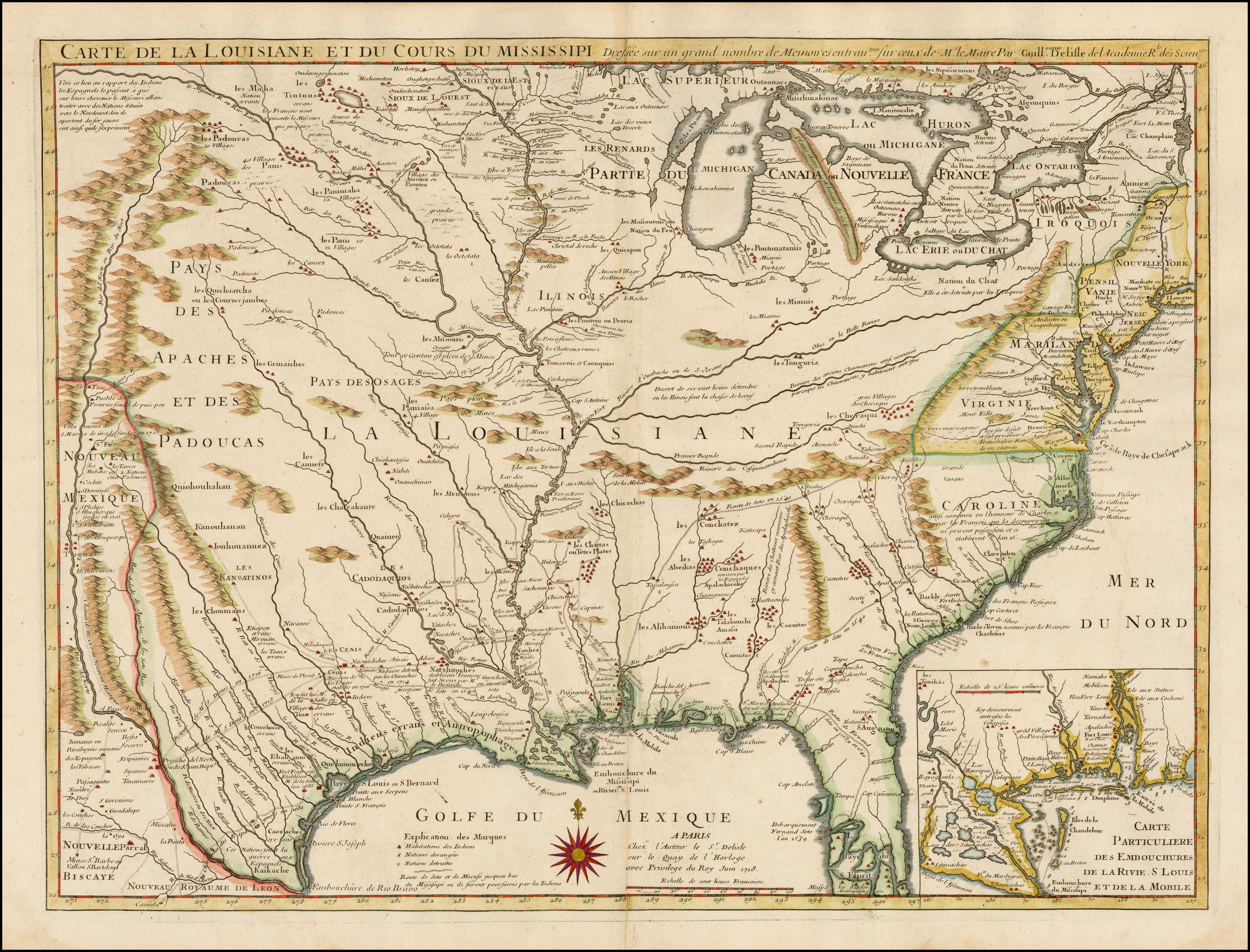 Carte De La Louisiane Et Du Cours Du Mississipi . . . Juin 1718 [1st State!]20 Inch By 30 Inch
