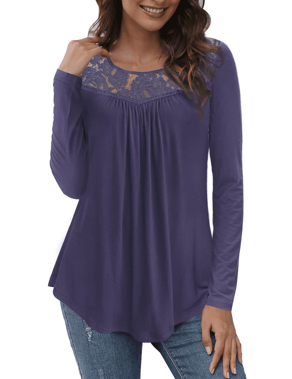 CPOKRTWSO Women's Tops Plus Size Long Sleeve Tunic Blouses Lace Flowy