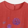 thumbnail image 4 of Cotton Linen Tops for Women Floral Printed Flowy Crew Neck Short Sleeve Shirts Casual Soft Breathable Blouses (XL, Red 2), 4 of 4