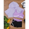 thumbnail image 6 of Miutii Kids Girls 3pcs Dance Outfit Gymnastic Sports Tracksuit Short Hoodie Hooded with Tank Top Light Purple 16, 6 of 8
