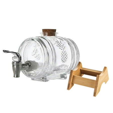 

Garhelper Drinking Utensils Barrel Drinks Dispenser +Tap+Wooden Stand 1l Transparent Glass Jar