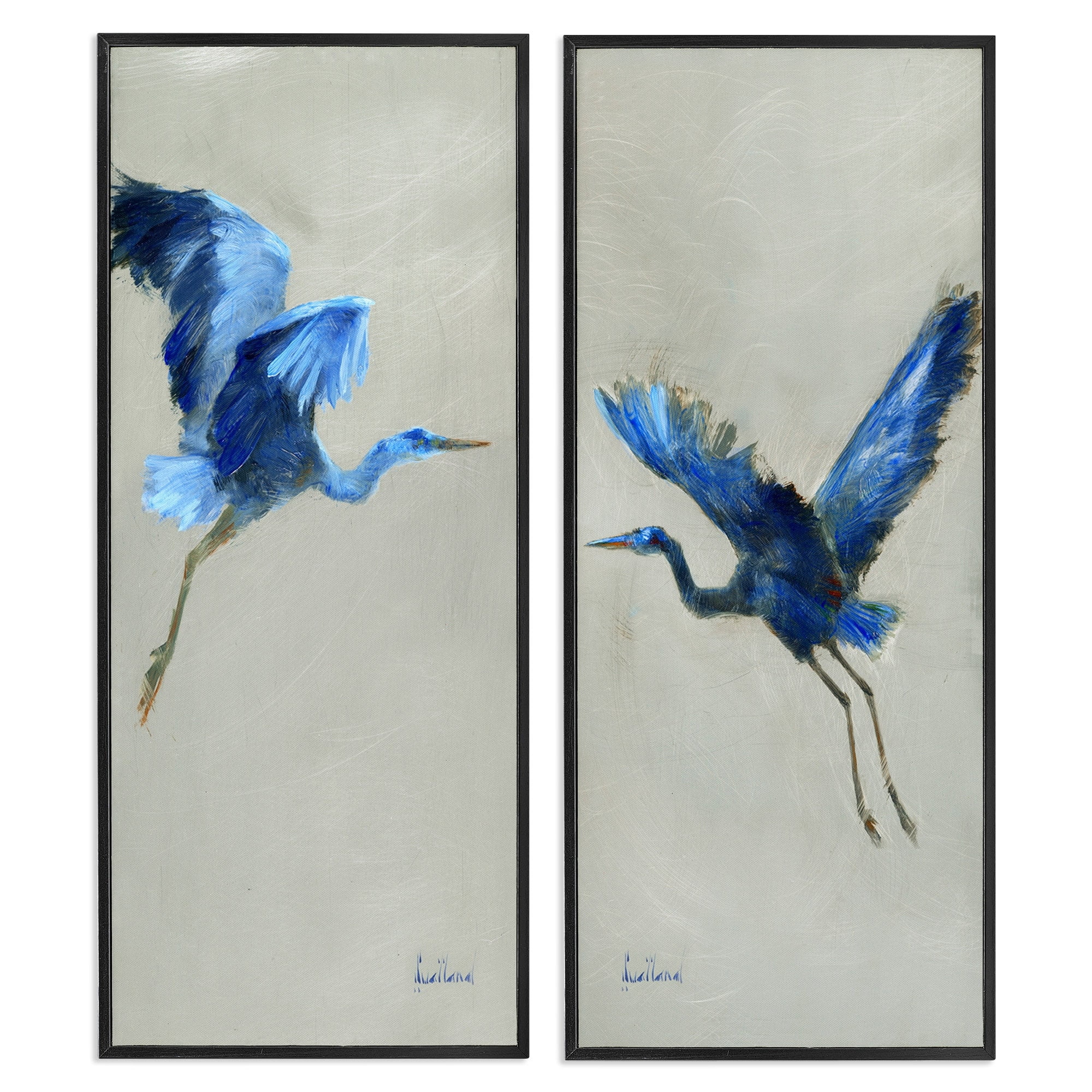 Stupell Industries Flying Cranes Abstract Birds Expressive Blue Animal Flight, 13 x 30, Design by Katie Swatland