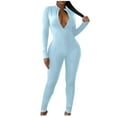 thumbnail image 2 of Black and Friday Clothing Sales Idoravan Women's Slimming Long Leg Bodysuit,Women's Summer Casual Sexy V-neck Jumpsuit Waistband Slimming Jumpsuit Light Blue M, 2 of 6