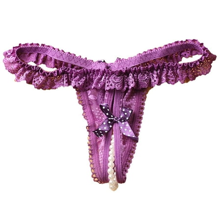GHSOHS Womens Underwear Panty Underwear Seamless Lingerie for Women Lace Thong Thin Strap Bow Hollow out Pearl Briefs Low Rise Breathable No Show Thongs Hipster Underwear Purple Briefs Ladies Un