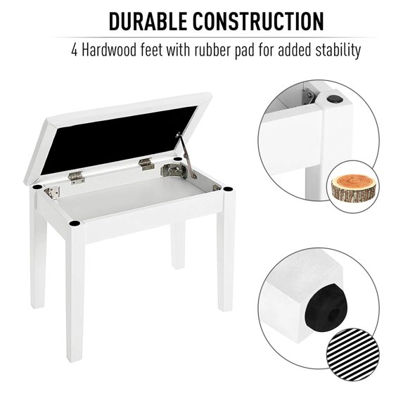 Ansley&HosHo Piano Bench with Storage Stool Keyboard Seat Deluxe Padded Portable Solid Wood White