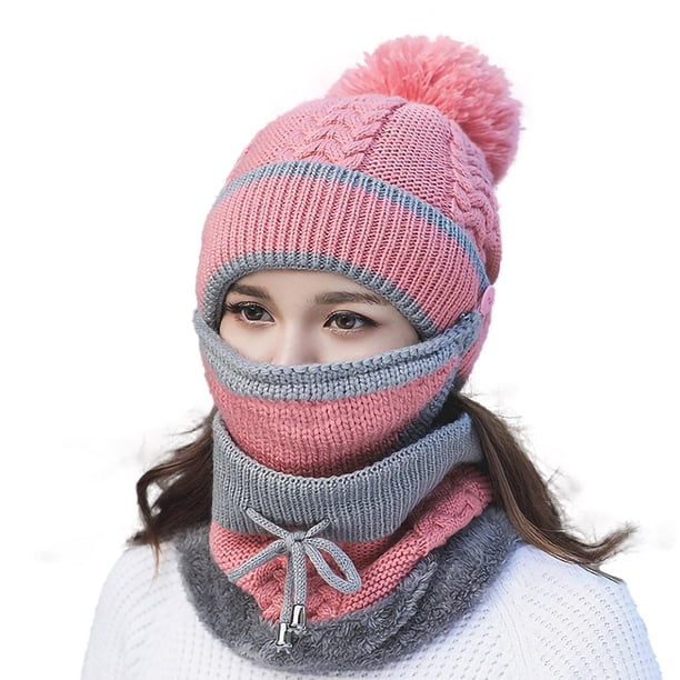 Minnieouse Gorros de punto de invierno, gorros para mujer, gorro grueso y cálido, gorro de punto con letras para mujer, gorros, gorros, conjuntos para Sombreros Rosado Minnieouse AP000492-04