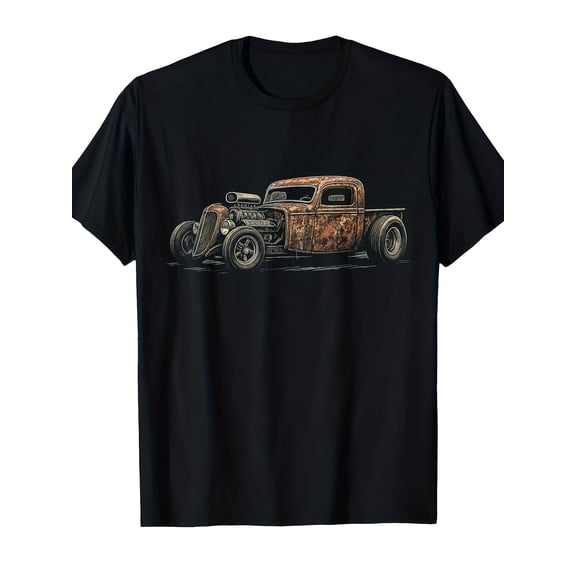 Retro Hot Rod Rat Rod Vintage Rusty Truck Graphic Tee Men's Classic Automotive Short Sleeve T-Shirt