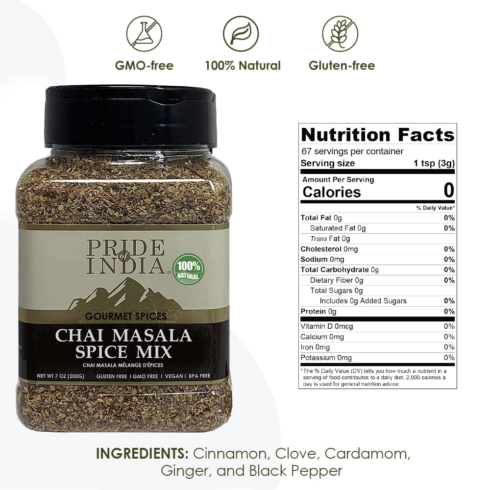 Pride of India - PACK of 6 - Chai Masala Mulling Spice Mix 6 oz (170 gm) Medium Dual Sifter Jar | Gourmet Spice Mix for Teas & Coffee | Caffeine Free | Mulling Spice Blend | Vegan & Gluten-Free