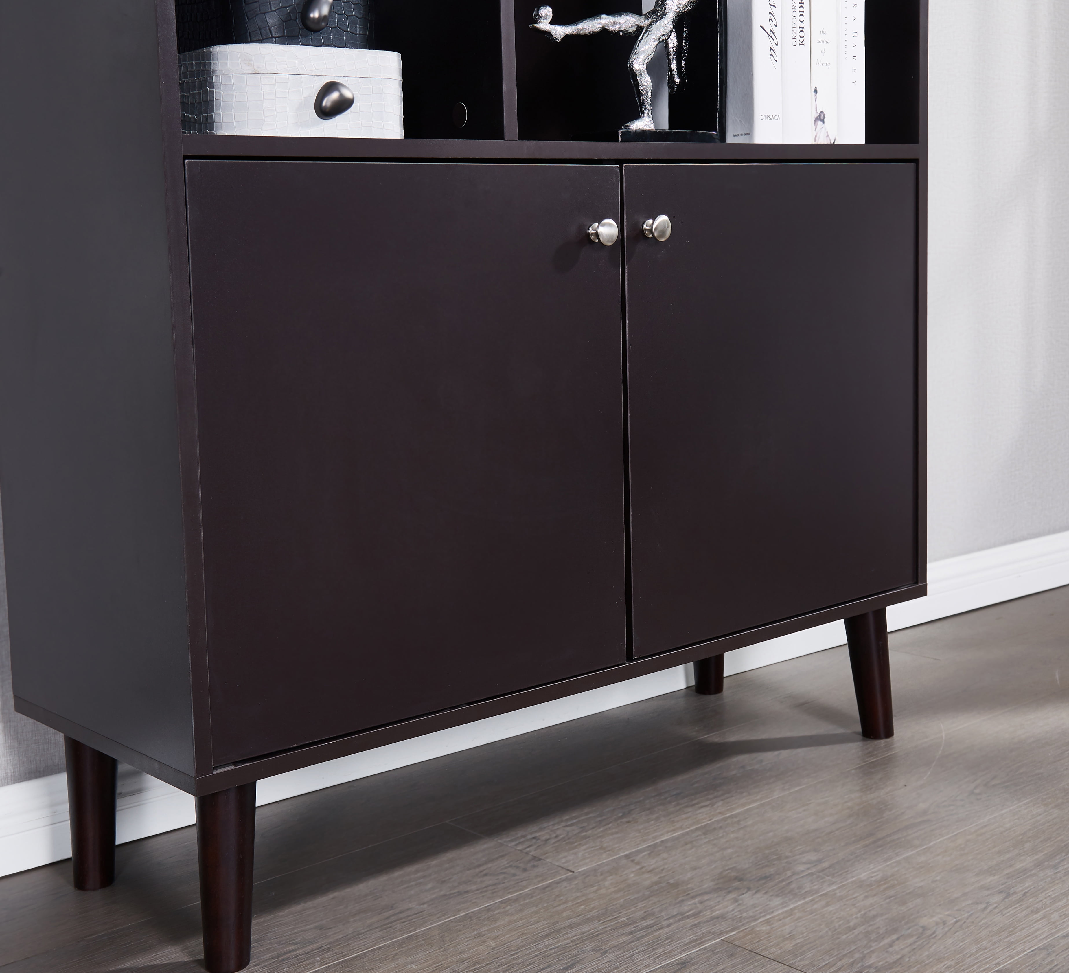 Private Jungle 3-Tier Bookcase Freestanding Bookshelf Wood Storage Display Cabinet with Open Design Shelves and Doors,Coffee Color Private Jungle 3-Tier Bookcase Freestanding Bookshelf Wood Storage Display Cabinet with Open Design Shelves and Doors,Coffee Color
