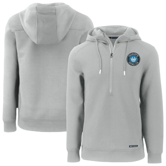 Men's-Cutter & Buck  Gray Charlotte FC Roam Eco Half-Zip Recycled Pullover Hoodie