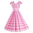 thumbnail image 1 of B91xZ Robe d'Été à Manches Courtes pour Femmes, Décontractée, à Volants, Col Rond, Taille Élastique, Robe Midi à Étages, Rose TTG, 1 of 4